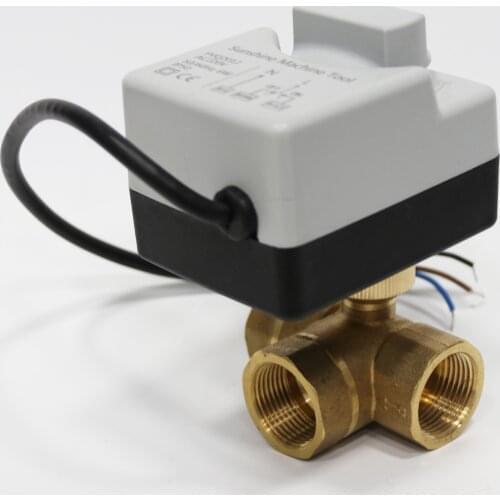 AC220V DN15 (G1 / 2") to DN40 (G1-1 / 2") 3-Way 3-Wire Brass Electric Ball Valve / Electric Actuator Motor With Manual Switch