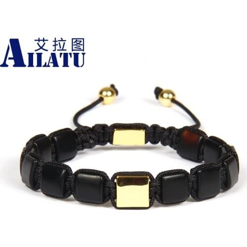 Ailatu Wholesale 10pcs/lot 8x8mm Natural Black Matte Onyx Square Stone FlatBead Geometric Braided Square bracelet Nice Gift