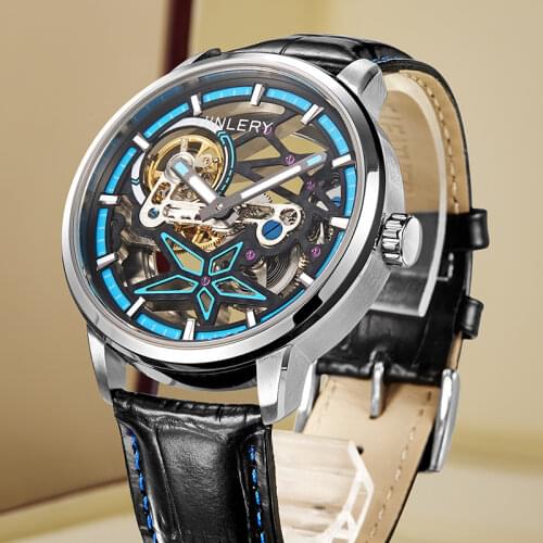 JINLERY Luxury Mens Watch Fully Automatic Mechanical Wristwatch Brand Business Neptune Skeleton Dial Watch for Men New relogio