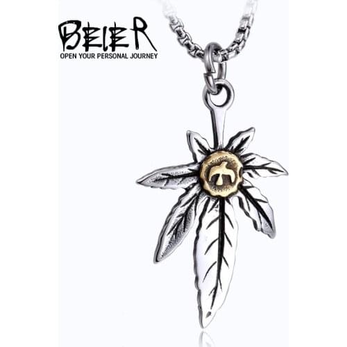 BEIER 2018 New Wholesale 306L Stainless Vintage Unisex Feather Steel Leaves Girl Pendant BP8-158