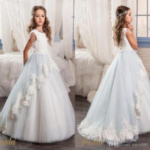 Sequined Flower Girls Dresses For Wedding Formal Prom Evening Party Little Girls Kids Ball Gowns Lace Applique Ruched Long