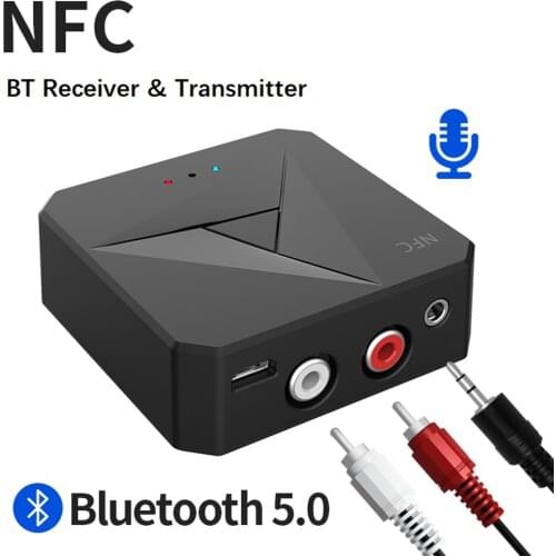 Bluetooth 5.0 Receiver Transmitter 3.5mm AUX Jack RCA Music Wireless Audio Adapter Handsfree Call Mic NFC Car Kit For TV Auto ON