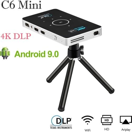 C6 Mini DLP Projector 4K Android 9.0 WiFi Bluetooth Portable Outdoor Movie Home Cinema For Smartphone Miracast Airplay Netflix