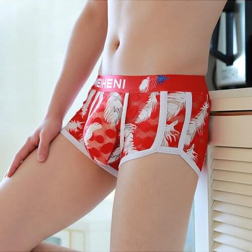 Mens Ice Silk Seamless Underwear Men Boxers Sexy Men Lingerie Men Comfortable Floral Print Underpants Hombre U Pouch Shorts
