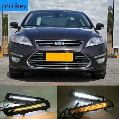 DRL Driving Daytime Running Light fog lamp 12V Relay Daylight Yellow turn signal 2Pcs for Ford Mondeo 2011 2012 2013