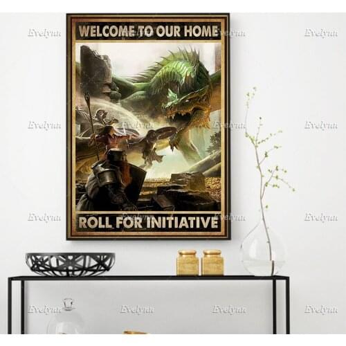 Dragons Retro Poster Dice Games Home Decor Prints Wall Art Canvas Living Room Decoration Unique Gift Floating Frame