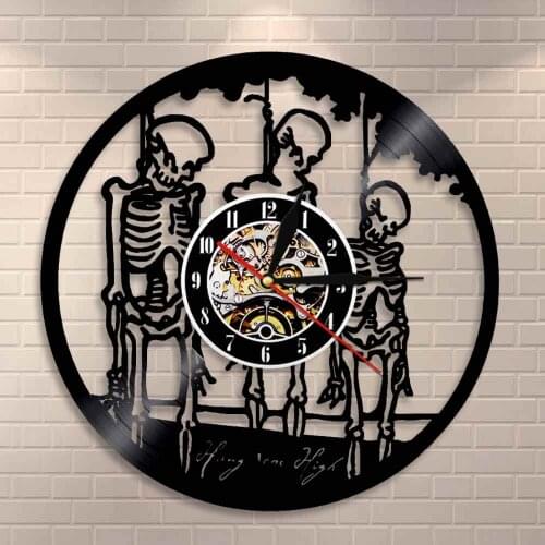 Halloween Horror Wall Art Wall Clock Hang Them High Treble Skulls Hangman On Rope Skeletons Vinyl Record Wall Clock Home Decor