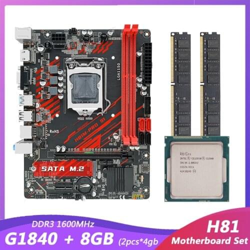MACHINIST PC H81 LGA1150 Motherboard Kit Set With Intel G1840 Processor DDR3 8GB 2X4G Desktop Ram Memory M.2 SATA H81M-PRO-S1