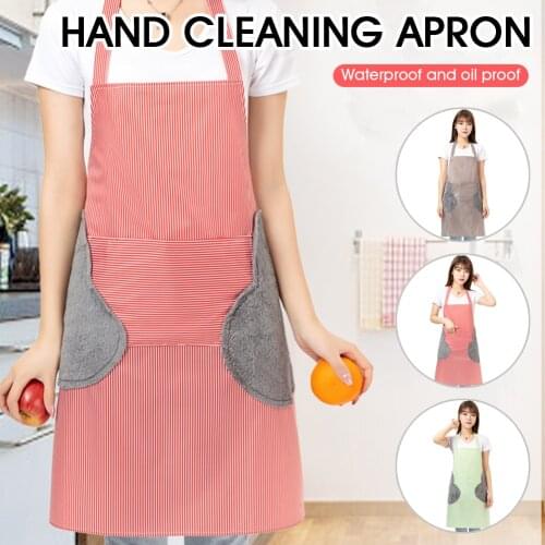 Kitchen apron can be wiped waterproof and oil-proof simple style kitchen apron big pocket, towel oil-proof cooking kitchen apron