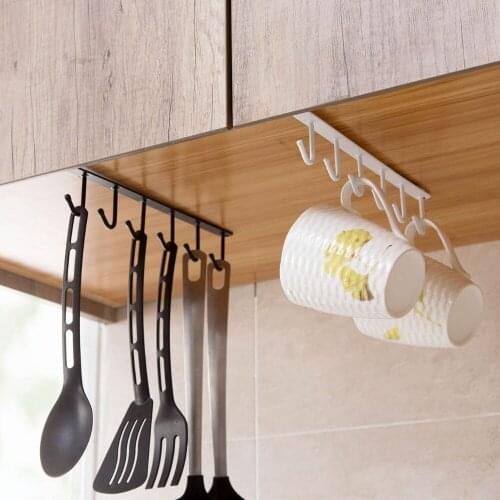 Metal Storage Hangers 6 Hooks Rack Mug Tea Cup Holder Iron Hanging Under Cabinet Shelf Space Save