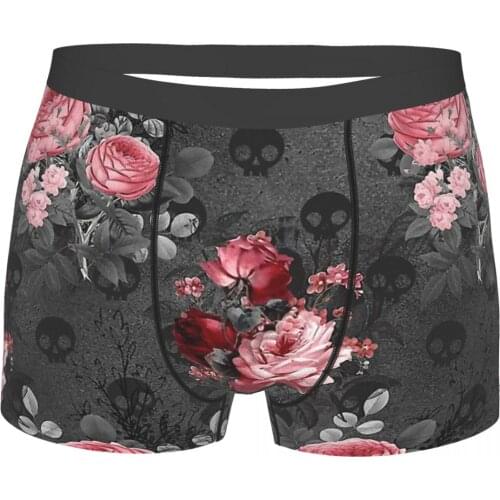 Goth 1980s Subculture Rock Romance Gothic Roses And Skulls Pattern Underpants Homme Panties Man Underwear Comfortable