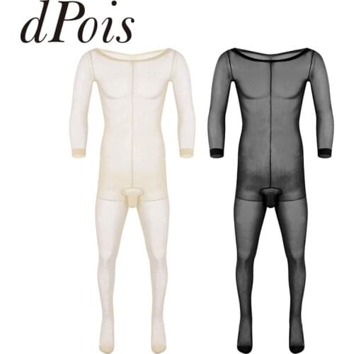 Mens Adult Skinny Stretchy Stocking Long Sleeves Closed Penis Sheath Design Full Body Closed Toe Ultra-thin Pantyhose Bodusuit