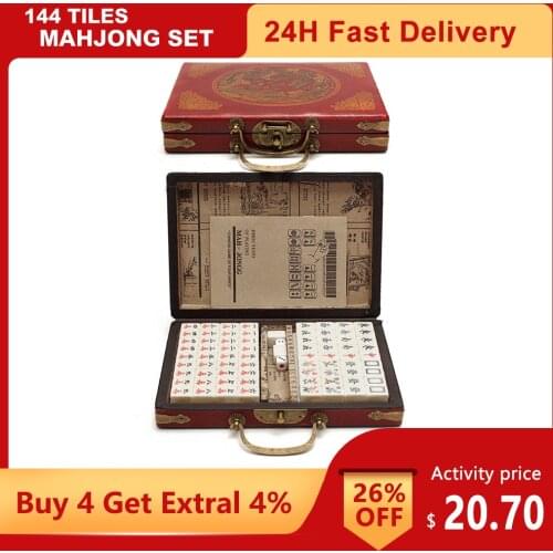 Mahjong Set 144 Tiles Mahjong Portable Folding Wooden Boxes Majiang Set Travel Table Game Entertainment Indoor Board Games
