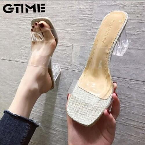 New Summer Gold Sandals Clear High Heels Slippers Women Sandals Shoes Woman Transparent High Pumps Wedding Jelly #SJPAE-286