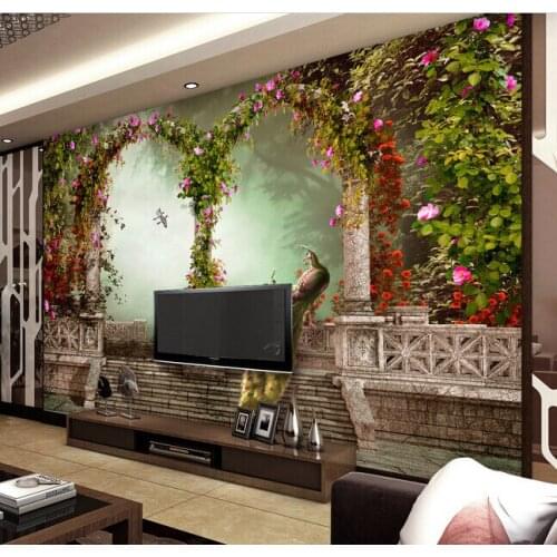 Custom landscape wallpaper, European peacock Rome column painting for the living room bedroom TV background wall papel de parede