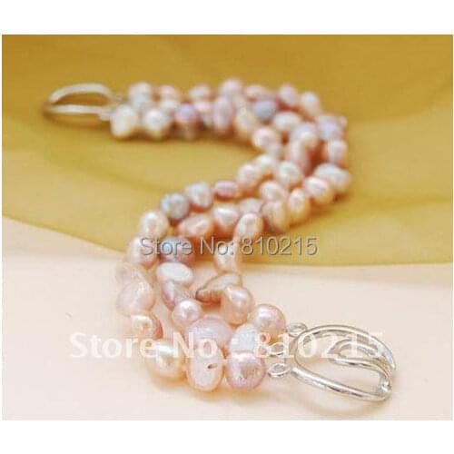 Charming! AA7-8MM Potato Freshwater Purple Pearl Three Layers Toggle Bracelet 7inch Fashion Jewelry Hot Sale Free Shipping