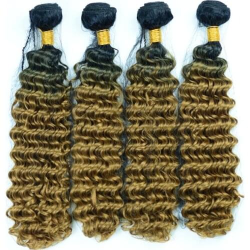 Adorable Premium Synthetic Hair Bulks Ocean waves,Heat Resistant Fiber Hair Wicks T1b27,Exactly Ombre Gold Color Deep Wave 100g