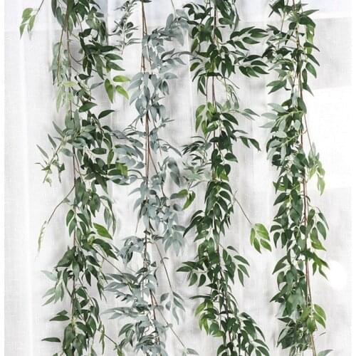 Plastic Artificial Flower Rattan string Artificial Ivy green Leaf Garland Plants Vine Fake Foliage Flowers Home Decor