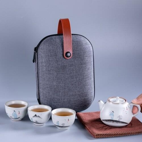 Portable Ruyao Express Travel One Pot Three Cups of Kungfu Ceramic Teaware Set Office Business Gifts