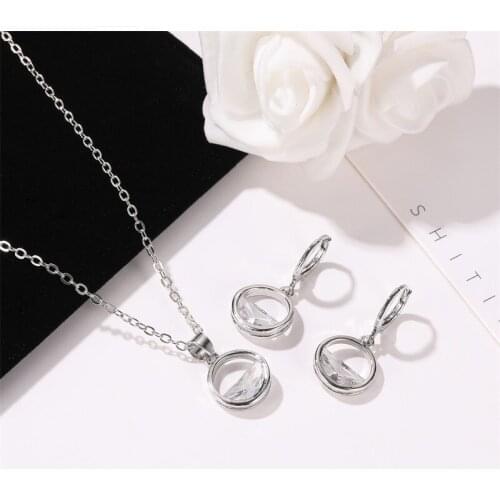 Earrings Necklace Set With Crystals Round Jewelry Accessories Wholesale Simple Party Gift 2020 Smart Charm For Women