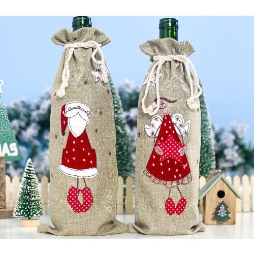 Linen Angel Christmas Bottle Storage Bag Creative Champagne Wine Cover Christmas Decoration