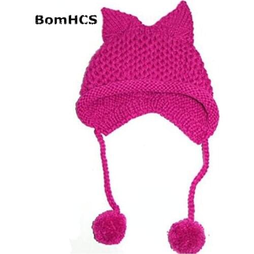 BomHCS Super Cute Womens Girls' Fox Ears Hat Winter Warm Handmade Knitted Cat Ears Beanie
