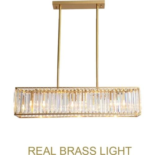 Golden modern crystal dinning room pendant light brass copper linear restaurant bar lamp glass crystal LED hanging light