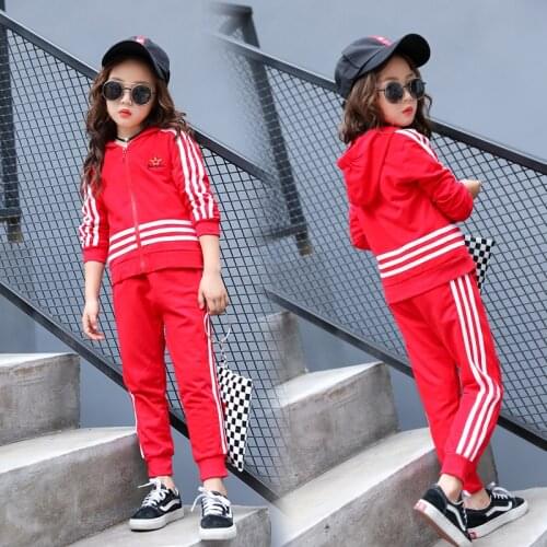 Sport Spring Girls Two Pieces Casual Sets Tracksuit Black Red Children School Suits Kids Teenage Long Sleeve High Quality