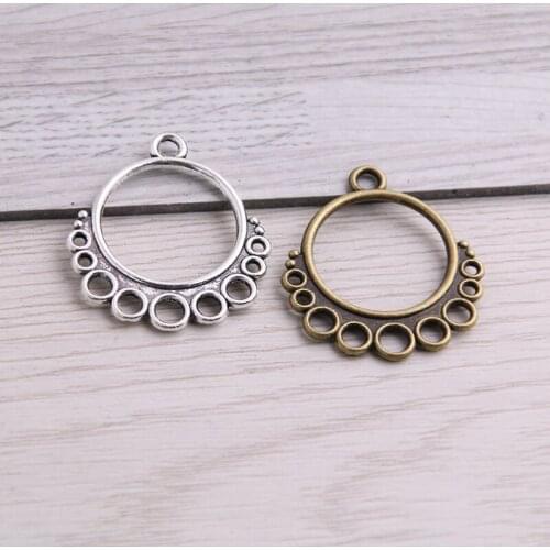 SWEET BELL 40pcs 24*28mm Two Color Zinc Alloy Vintage Round Connectors Pendants Jewelry Making DIY Handmade Craft