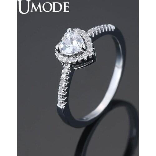 UMODE Authentic Trendy Heart CZ Stone Ring for Women Girls Lover Luxury Brand Wedding Rings Girls Engagement Jewelry Gift UR0598