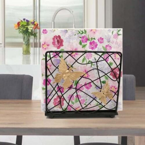 Abstract Art American Pastoral Style Wrought Iron Butterfly Napkin Holder Desktop Vertical Tissue Holder Storage