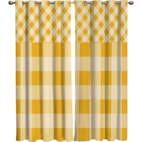Yellow Check Stripe Square Stitching Room Curtains Large Window Window Curtains Curtain Lights Bathroom Bedroom Kitchen Decor