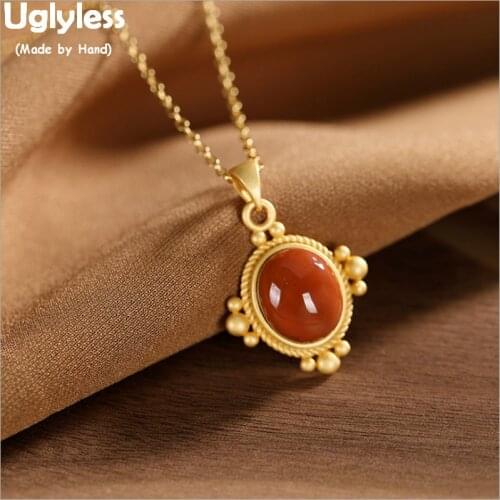 Uglyless Flying Gemstones Pendants + Chains Oval Agate Necklaces for Women Real 925 Silver Pendants Gold Jewelry Gemstones P1076