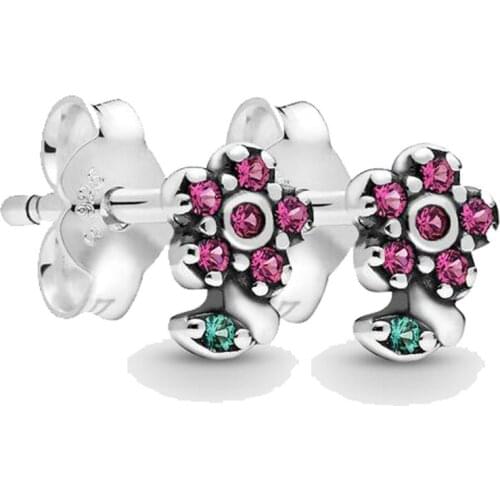 Original Me Collection My Pretty Flower Stud Earring With Crystal For Women 925 Sterling Silver Earring Gift DIY Europe Jewelry