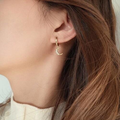 925 Sterling Silver Earring Fashion Zircon Stars Moon Drop Earring Ear Ring Sweet Wild Temperament Female Girl Silver Ear Jewelr