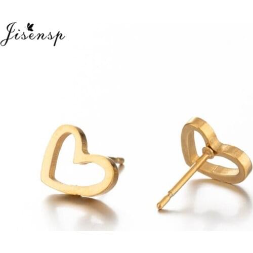 Jisensp Romantic Hollow Heart Stainless Steel Earrings Korean Style Tiny Earrings Fashion Jewelry for Women Valentines Day Gift