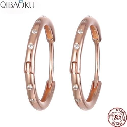 925 Sterling Silver Round Plated Rose Gold Hoop Earrings Womens Zircon Ear Jewelry Shiny Fashion New Earrings