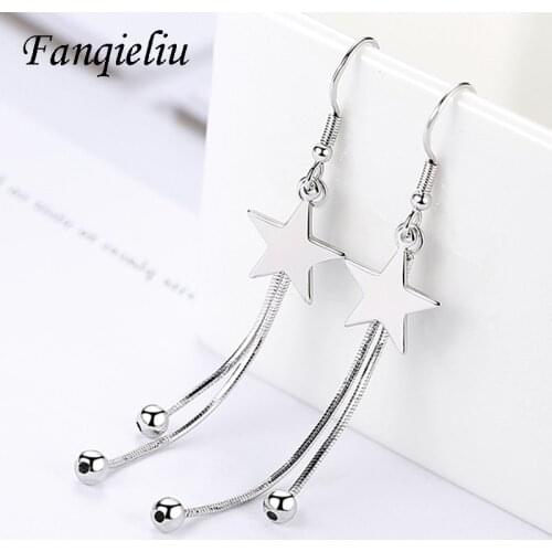 Fanqieliu Ins Style Long Tassel With Star Drop Earrings Women 925 Sterling Silver Jewelry Dangle Earrings FQL21040