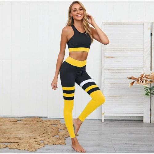 Sexy Patchwork Women Yoga Tracksuit High Quality Elastic Workout Running Sport Suit Gym Fitness Clothing Female Sportswear 2019