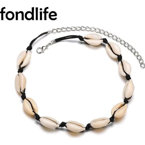Boho Cowrie Seashell Hawaii Beach Short Clavicle Necklace Women Girl 2021 New Fashion Simple Cord Handmade Chain Summer Jewelry