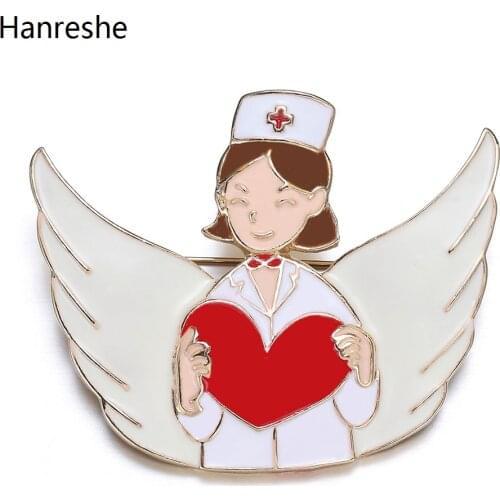 Smiling Angel Doctor Nurse Love Heart Enamel Brooch Pin Cartoon Medicine Pins Lapel Badge For Medical Staff Best Gift Jewelry