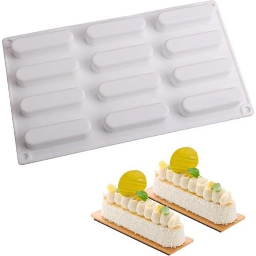 12 Cavity Elliptical Strip Silicone Mousse Cake Mould Oval Silicone Mold Mousse Dessert Mold Cake Decoration Mould