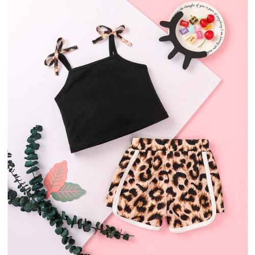 2021-03-11 Lioraitiin 2Pcs Set 1-5Years Toddler Baby Girl Summer Clothing Sleeveless Leopard Printed Vest Top Shorts