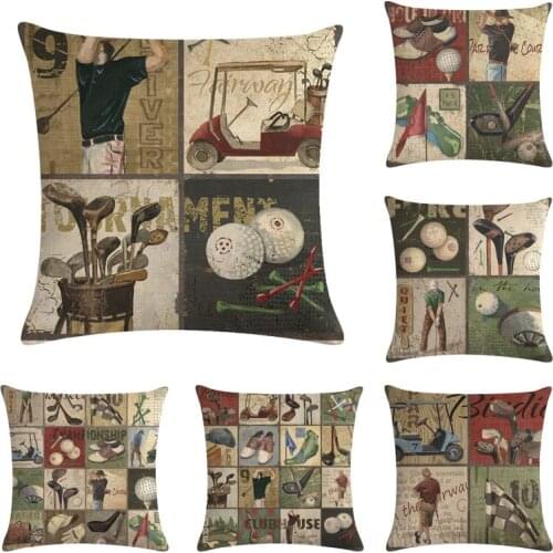 45*45cm Play Golf Pattern Cotton Linen Throw Pillow Cushion Cover Home Decoration Sofa Bed Decor Decorative Pillowcase
