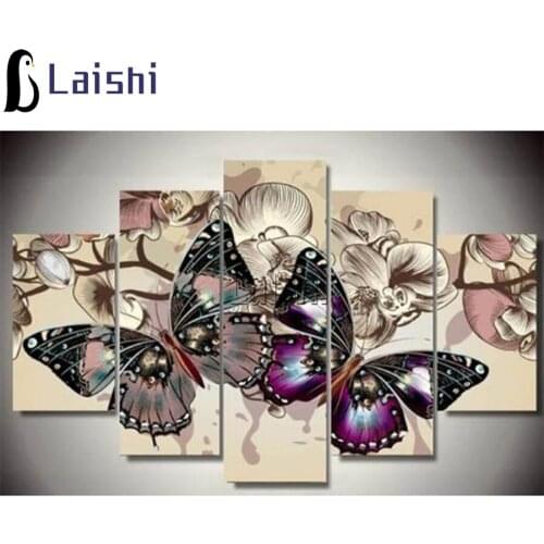 5pcs Butterfly flowers Home Decoration DIY diamond painting Cross Stitch full round square wall decoration diamond Embroidery