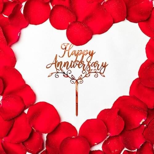 5Pcs Cake Topper Happy Anniversary Design Decorative Acrylic Dessert Pastry Cupcake Picks for Party