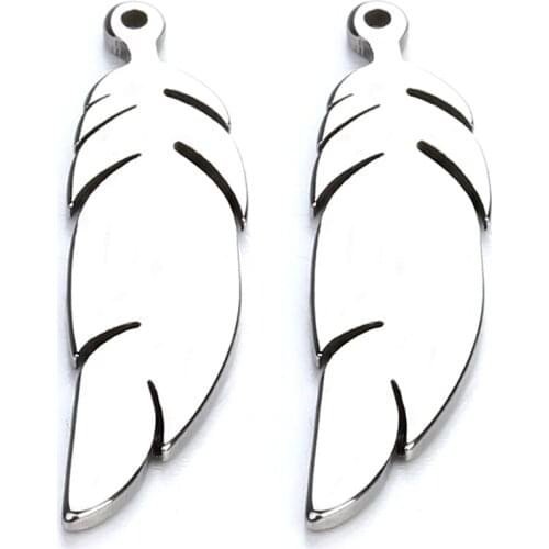 6x24mm Stainless Steel Feather Charm Silver Tone Pendant Jewelry Making Floating Charms for DIY Bracelets Necklace Making 20pcs