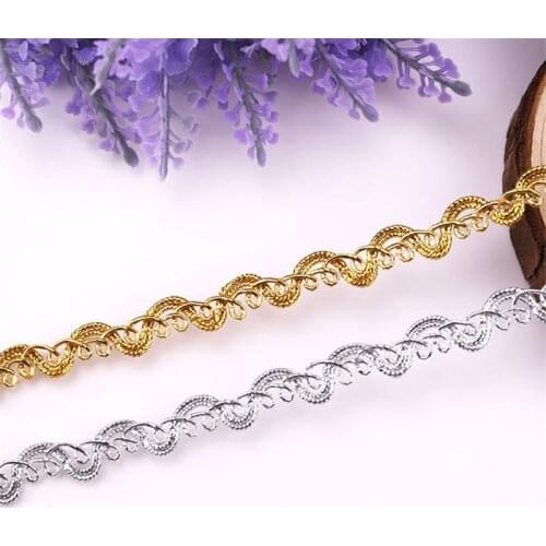 7mm 5y Gold Silver Lace Embroidered Ribbon Soft Net Lace Trim Fabric DIY Sewing Accessories Decoration Wedding Party Supplies