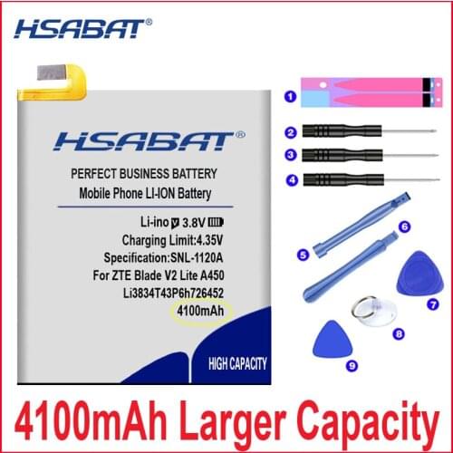 HSABAT 0 Cycle 4100mAh Li3834T43P6h726452 Battery for ZTE Blade V2 Lite A450 Q509T MTS Smart Run 4G Accumulator