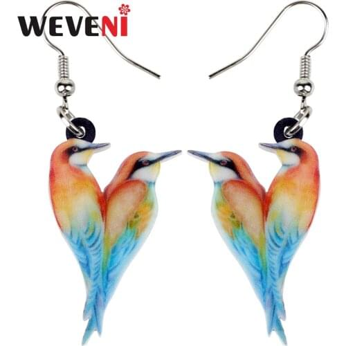 WEVENI Acrylic Double Colorful European Bee-eater Bird Earrings New Long Dangle Drop Fashion Jewelry For Women Girls Female Gift
